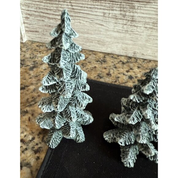 3 Snow Flocked Christmas Trees 3”- 5”in Village Square Mervyns Resin - Picture 2 of 7